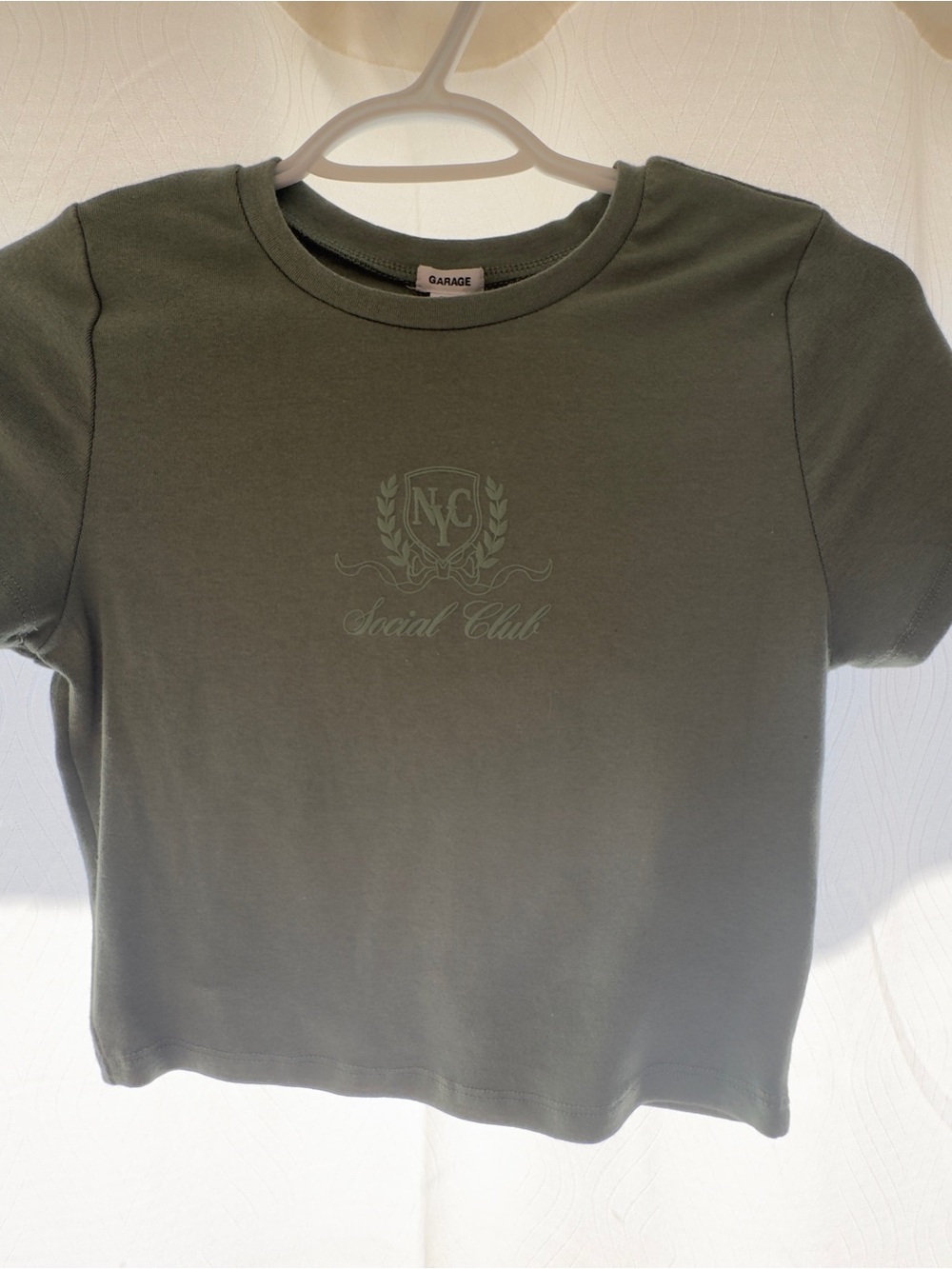 Garage Olive Green Short Sleeve Tee with Crest Logo